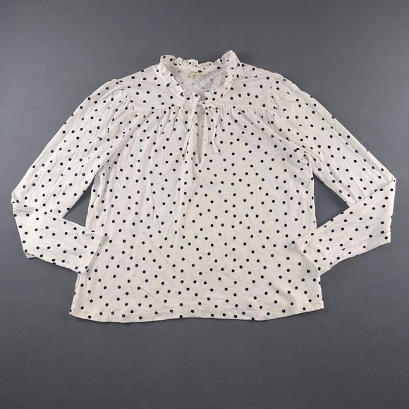 Boden Tops - Boden Polka Dot Ruffle Neck Tie Blouse White Navy Blue Long Sleeve Top US 12